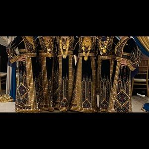 Navy Blue Velvet Long Embroidered Thobe / Palestinian dress